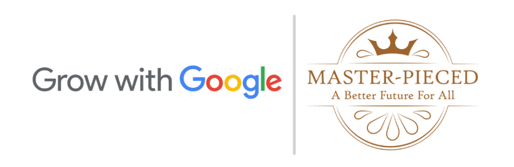 Grow with Google and Mater-Pieced Inc partnership logo used on the Grow with Google and find a job webpage of Master-Pieced Inc.